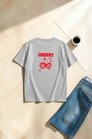 Unisex With Love Cherry Baskılı Tasarım Oversize Tişört