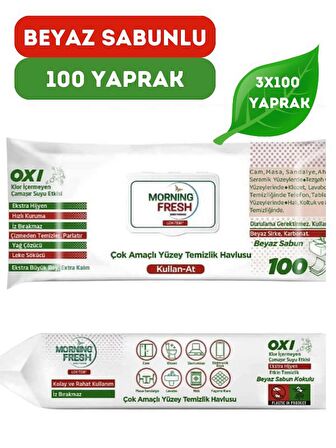 Lok Tem Islak Yüzey Temizlik Havlusu 3 Paket x 100 Yaprak Beyaz Sabun Kokulu Sirke Ve Karbonatlı