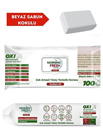 Lok Tem Islak Yüzey Temizlik Havlusu 3 Paket x 100 Yaprak Beyaz Sabun Kokulu Sirke Ve Karbonatlı