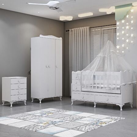 Garaj Home Alya Yıldız 3 Bebek Odası Takımı - Yatak ve Uyku Seti Kombinli-UYKU SETİ-BEYAZ