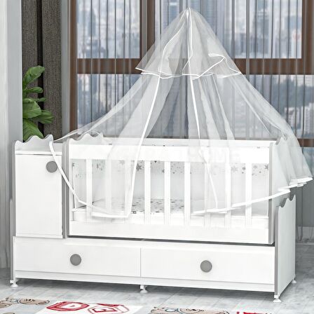 Garaj Home Pırlanta Sallanır Beyaz Gri Standart Beşik + Beyaz Uyku Seti