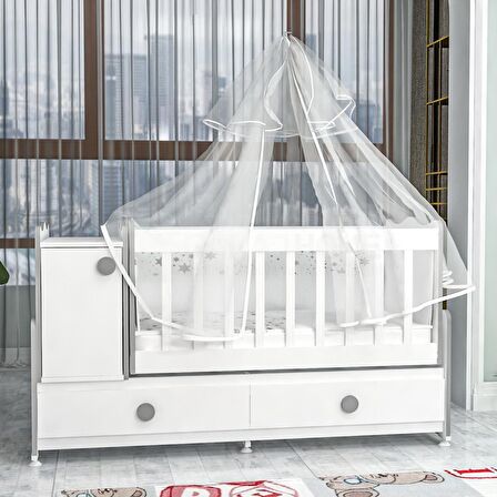 Garaj Home Pırlanta Sallanır Beyaz Gri Standart Beşik + Beyaz Uyku Seti