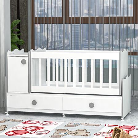 Garaj Home Pırlanta Sallanır Beyaz Gri Standart Beşik + Beyaz Uyku Seti
