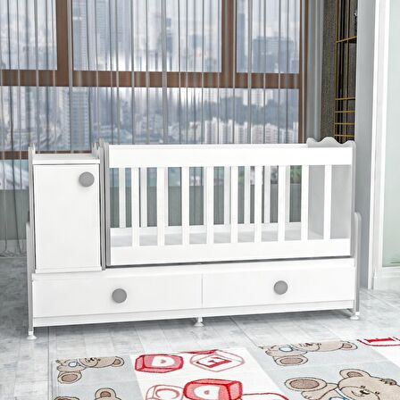Garaj Home Pırlanta Sallanır Beyaz Gri Standart Beşik + Beyaz Uyku Seti