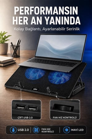 UPTECH Laptop Soğutucu Çift Fanlı Ayarlanabilir Dizüstü Bilgisayar Soğutma Fanı