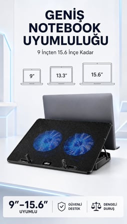 UPTECH Laptop Soğutucu Çift Fanlı Ayarlanabilir Dizüstü Bilgisayar Soğutma Fanı