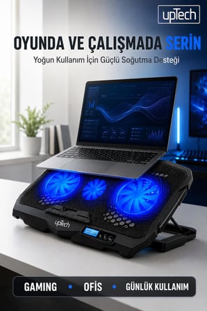 Uptech Laptop Soğutucu 4 Fanlı Lcd Kontrol Panel Ayarlanabilir Dizüstü Bilgisayar Soğutma Fanı