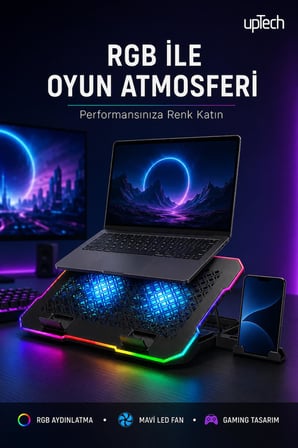 UPTECH RGB Laptop Soğutucu 2 Fanlı Ayarlanabilir Standlı Notebook Soğutucu