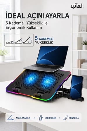 UPTECH RGB Laptop Soğutucu 2 Fanlı Ayarlanabilir Standlı Notebook Soğutucu