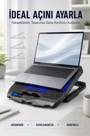 Fury E-Sport Laptop Soğutucu 4 Fanlı Lcd Kontrol Panel Ayarlanabilir Dizüstü Bilgisayar Soğutma Fanı