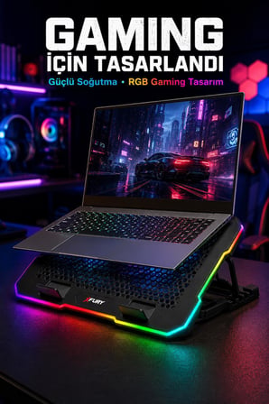 FURY E-Sport RGB Laptop Soğutucu 2 Fanlı Ayarlanabilir Standlı Notebook Soğutucu