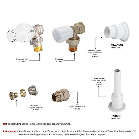 Termostatik Köşe Beyaz Havlupan & Radyatör Vana Paketi