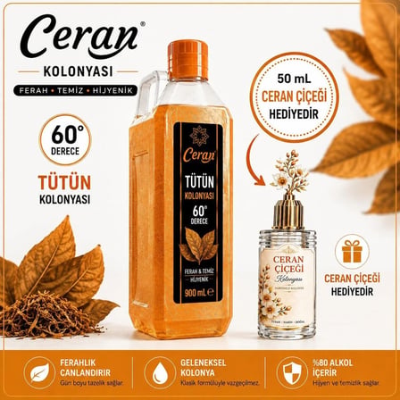 TÜTÜN KOLONYASI 900 ML BİDON CERAN ÇİÇEGİ KOLONYASI HEDİYELİ