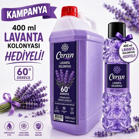 LAVANTA KOLONYASI 5 LİTRE 400 ML KOLONYA HEDİYELİ