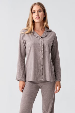 Kadın Uzun Kollu Düğmeli Esnek Pamuklu Sabahlık Pijama Takımı 23112