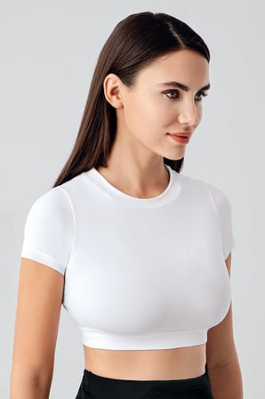 Kadın Seamless Yumuşak Dokulu Kısa Kollu Esnek Crop T-Shirt C06