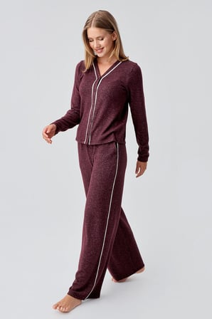 Uzun Kollu Düğmeli Esnek Yumuşak Dokulu Viskoz Pijama Takım 18205