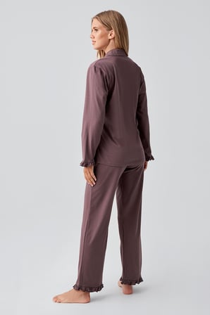 Uzun Kollu Düğmeli Esnek Pamuklu Pijama Takım 18203
