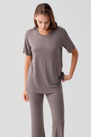 Kısa Kollu Basic İspanyol Paça Esnek Viskoz Pijama Takım 19213