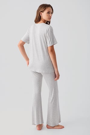 Kısa Kollu Basic İspanyol Paça Esnek Viskoz Pijama Takım 19213