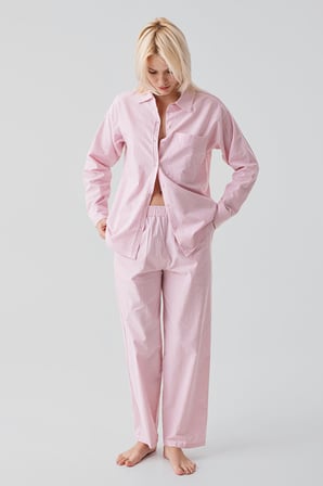 Uzun Kollu Çizgili Düğmeli Dokuma %100 Pamuk Pijama Takım 19209
