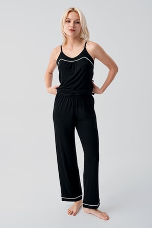 Askılı Biyeli Rahat  Esnek Likralı Viskoz Soft Pijama Takım 19215