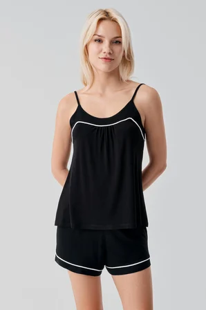 Askılı Biyeli Likralı Esnek Viskoz Soft Şortlu Pijama Takım 19216