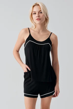 Askılı Biyeli Likralı Esnek Viskoz Soft Şortlu Pijama Takım 19216