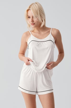 Askılı Biyeli Likralı Esnek Viskoz Soft Şortlu Pijama Takım 19216