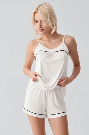 Askılı Biyeli Likralı Esnek Viskoz Soft Şortlu Pijama Takım 19216