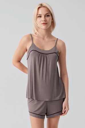 Askılı Biyeli Likralı Esnek Viskoz Soft Şortlu Pijama Takım 19216