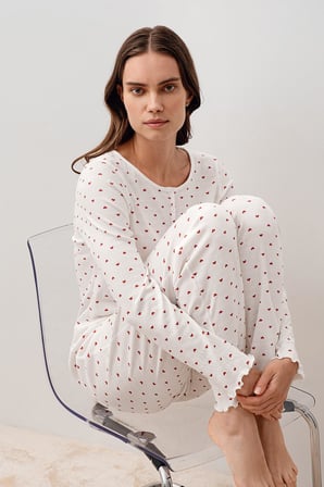 Uzun Kollu Kalpli Düğmeli %100 Pamuk Pijama Takım 20205