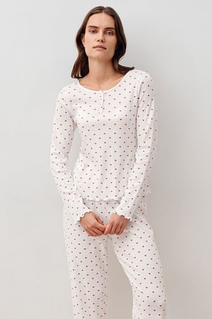 Uzun Kollu Kalpli Düğmeli %100 Pamuk Pijama Takım 20205