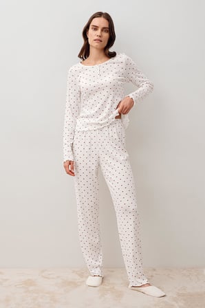 Uzun Kollu Kalpli Düğmeli %100 Pamuk Pijama Takım 20205