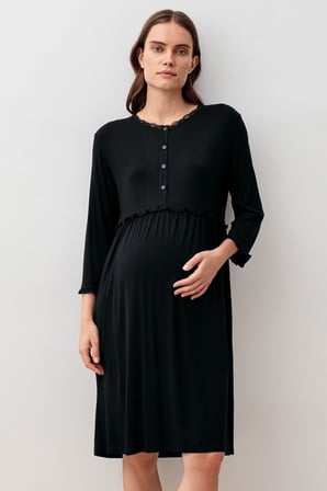 Uzun Kollu Düğmeli Likralı Viskoz Hamile Sabahlık Gecelik Takım 20402