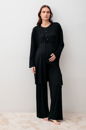 Uzun Kollu Likralı Viskoz Hamile Sabahlık Pijama Takım 20302