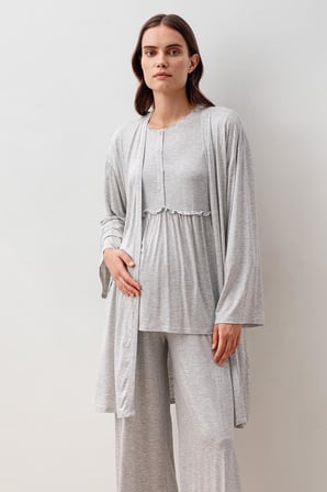 Uzun Kollu Likralı Viskoz Hamile Sabahlık Pijama Takım 20302