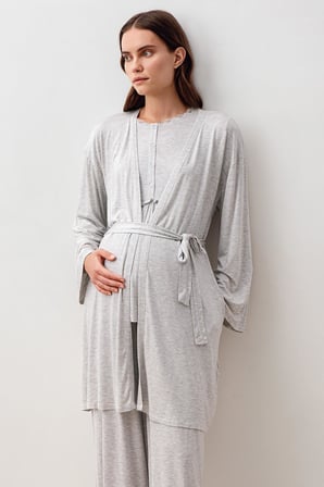 Uzun Kollu Likralı Viskoz Hamile Sabahlık Pijama Takım 20302