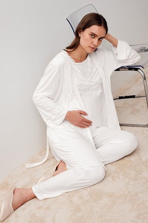 Uzun Kollu Dantelli Likralı Viskoz Hamile Sabahlık Pijama Takım 20300