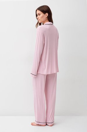 Uzun Kollu Düğmeli Esnek Likralı Viskoz Soft Pijama Takım 18207