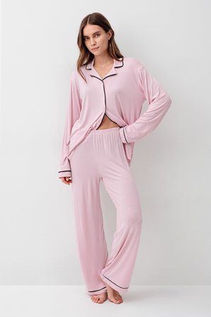 Uzun Kollu Düğmeli Esnek Likralı Viskoz Soft Pijama Takım 18207