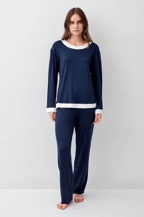 Uzun Kollu Basic Esnek Likralı Viskoz Soft Pijama Takım 18209