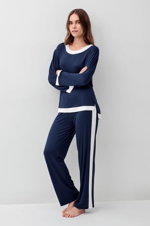 Uzun Kollu Basic Esnek Likralı Viskoz Soft Pijama Takım 18209