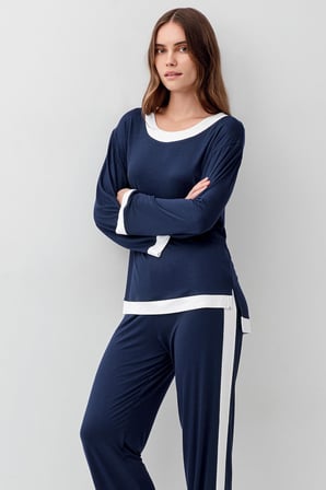 Uzun Kollu Basic Esnek Likralı Viskoz Soft Pijama Takım 18209