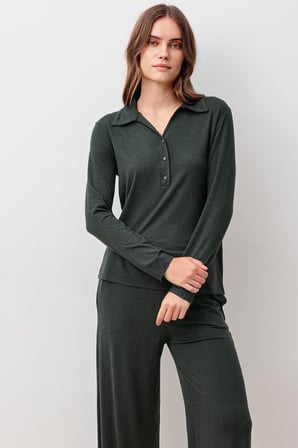 Uzun Kollu Düğmeli Yumuşak Dokulu Esnek Viskoz Pijama Takım 20203