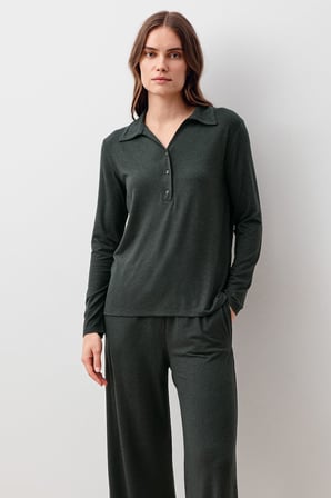 Uzun Kollu Düğmeli Yumuşak Dokulu Esnek Viskoz Pijama Takım 20203