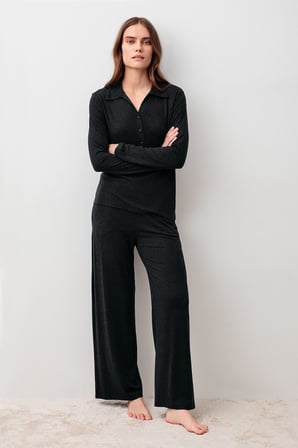 Uzun Kollu Düğmeli Yumuşak Dokulu Esnek Viskoz Pijama Takım 20203