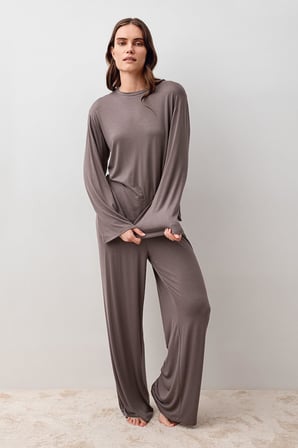 Uzun Kollu Oversize Basic Likralı Viskoz Alt Üst Takım 20210