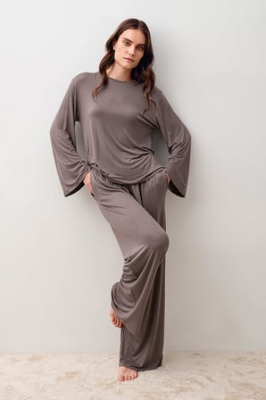 Uzun Kollu Oversize Basic Likralı Viskoz Alt Üst Takım 20210