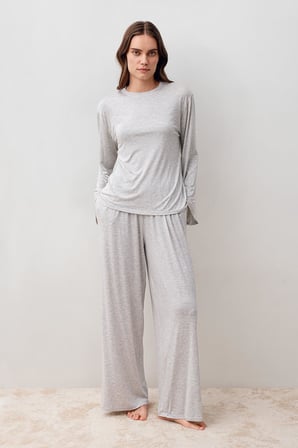 Uzun Kollu Oversize Basic Likralı Viskoz Alt Üst Takım 20210
